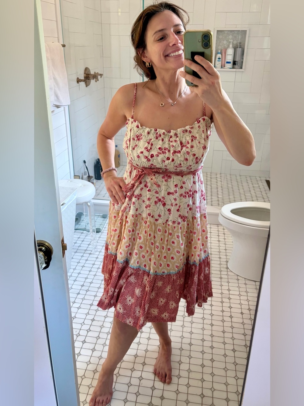 Free People Floral Patchwork Smocked Mini Dress Small